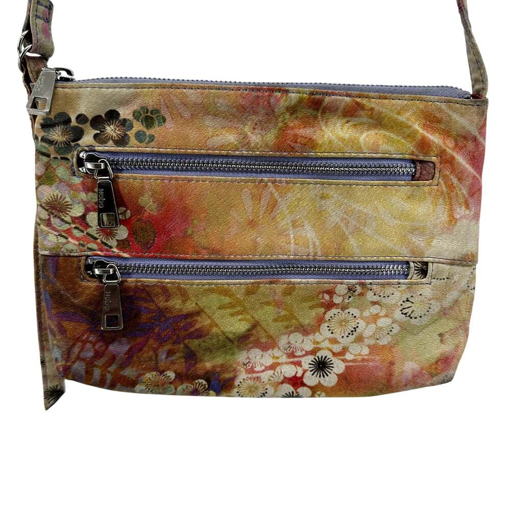Hobo Mara Leather Crossbody Handbag Floral Zip Pocket 100% Leather Multicolor OS